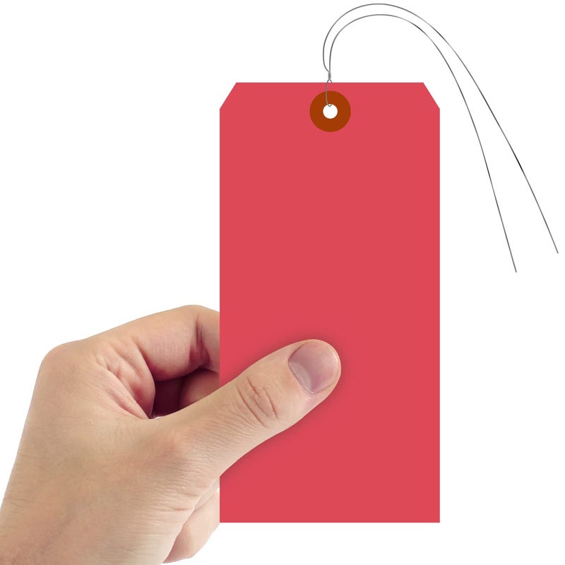 SmartSign Red Blank Tags with Pre-Attached Wires - Pack of 100, Size-10, 13pt Thick Cardstock Tag, 3.625" x 7.25" Paper Hang Tags with Reinforced Fiber Patch, Made in USA - Image 2